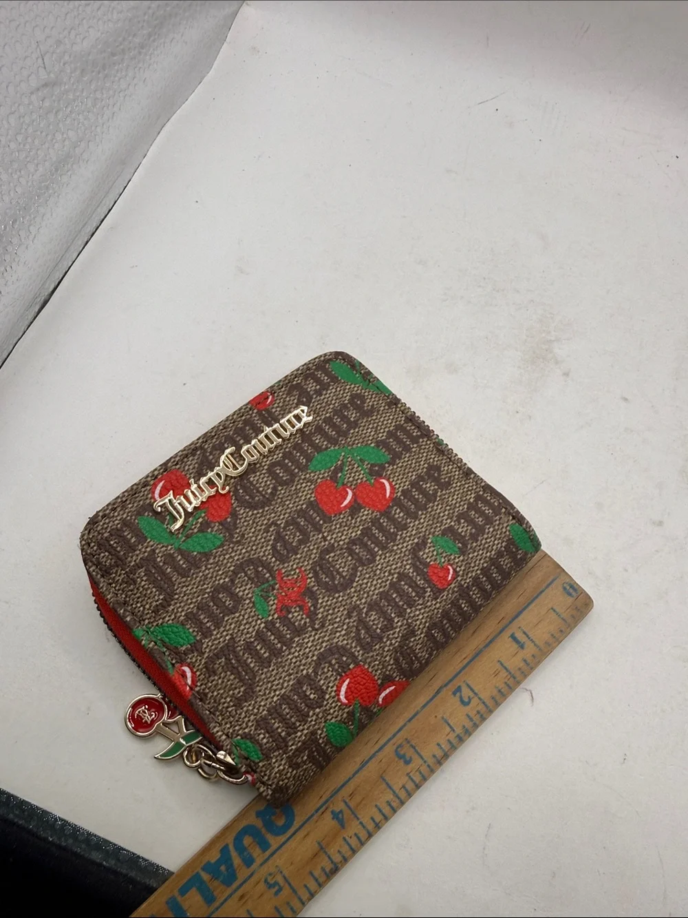 Juicy Couture Juicy Fruit Small Zip Around Wallet ID Card Holder Brown Red